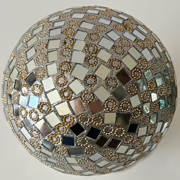 NEW Set of 2 Large Glass Mirror Disco Ball Ornaments with Rhinestones - Picture 13 of 16